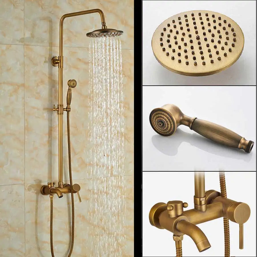 DecorBites™ Brass Rainfall Shower Faucet Single Handle Mixer Tap Wall Mount Bathroom Set