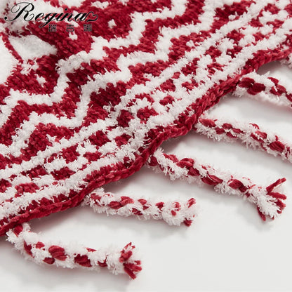 DecorBites™ Christmas Chunky Knit Blanket - Cozy Microfiber with Tufted Knitted Design and Fringes