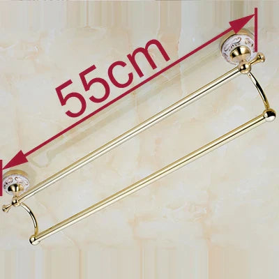 DecorBites™ قضيب منشفة مزدوج مقاس 60 سم مع لمسة نهائية من السيراميك الذهبي لإكسسوارات الحمام.