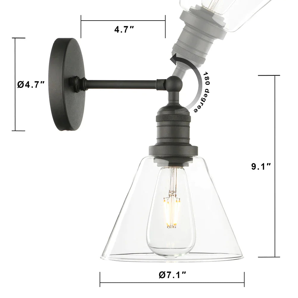 DecorBites™ Funnel Flared Glass Clear Glass Shade Single Sconce Wall Lamp