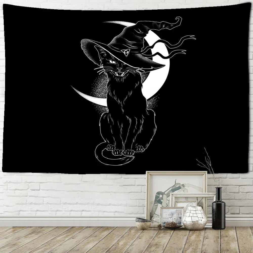 Decobites Black Cat Psychedelic Tapestry Wall Hanging for Home Decor