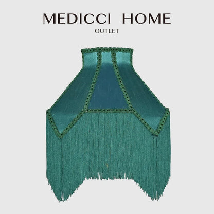 DecorBites™ Art Deco Malachite Green Silk Lampshade with Tassels