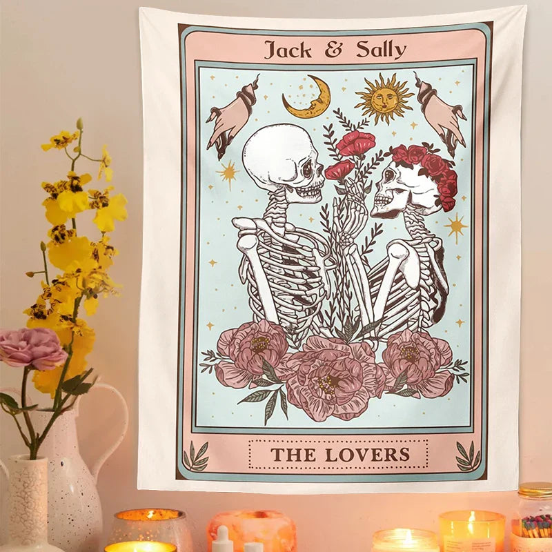 Decobites Skull Flower Skeleton Tapestry Lovers Wall Hanging Esoteric Home Decor