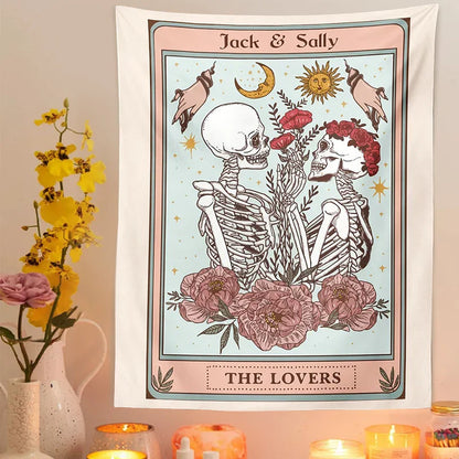 Decobites Skull Flower Skeleton Tapestry Lovers Wall Hanging Esoteric Home Decor