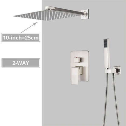 Sistema de ducha DecorBites™ de níquel cepillado con cabezal de ducha tipo lluvia para baño de pared