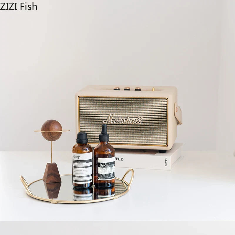 DecorBites™ Brass Handle Storage Tray Mirror | Elegant Glass Tray for Home Decor & Gourmet Display