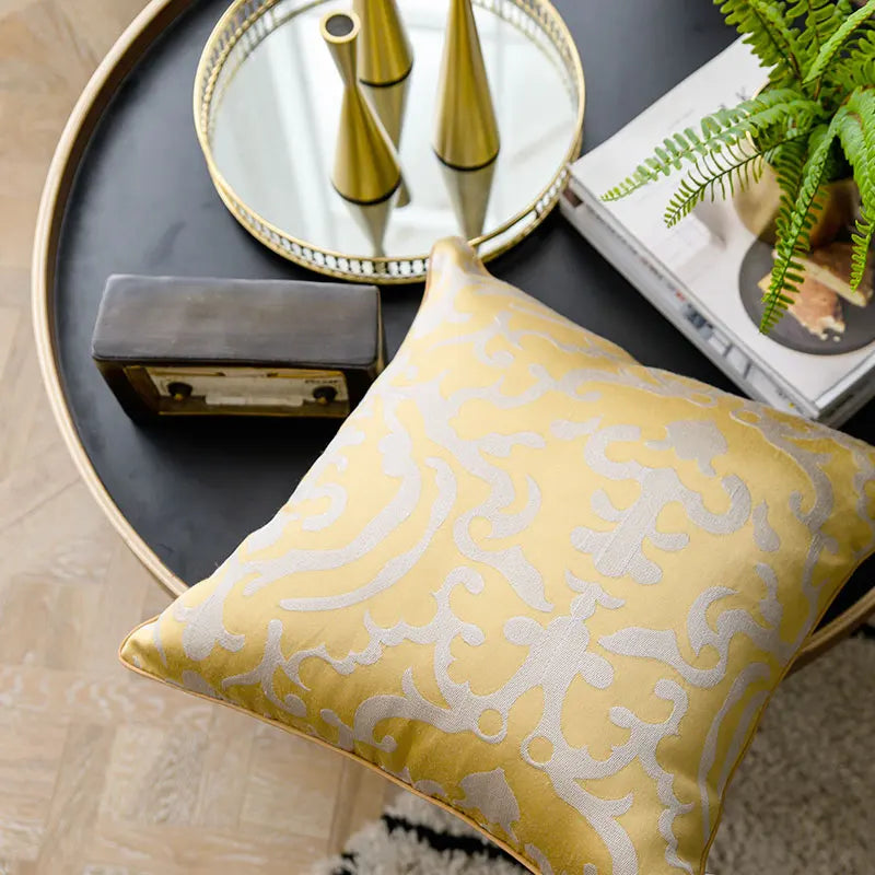 Decorbites™ Cubierta de Almohada Lumbar Bordada en Terciopelo con Corte Geométrico Dorado Estilo Chic 35x50cm