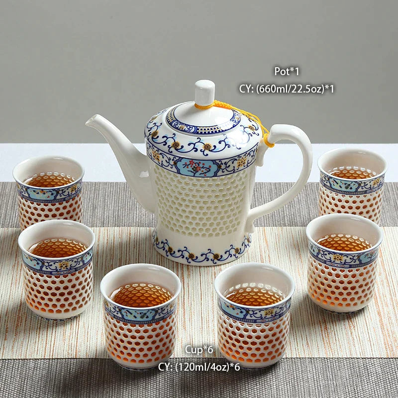 DecorBites™ Blue White Porcelain Tea Set Kungfu Teaware Green Puer Tea Cup Pot Teatime Set