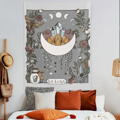 Decobites Moon Phase Tarot Card Tapestry Wall Hanging: Psychedelic Nature Wall Art