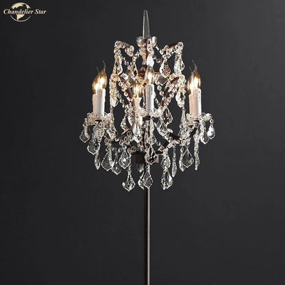 DecorBites™ LED Rococo Crystal Iron Floor Lamp Chandelier, Modern Standing Candle Light