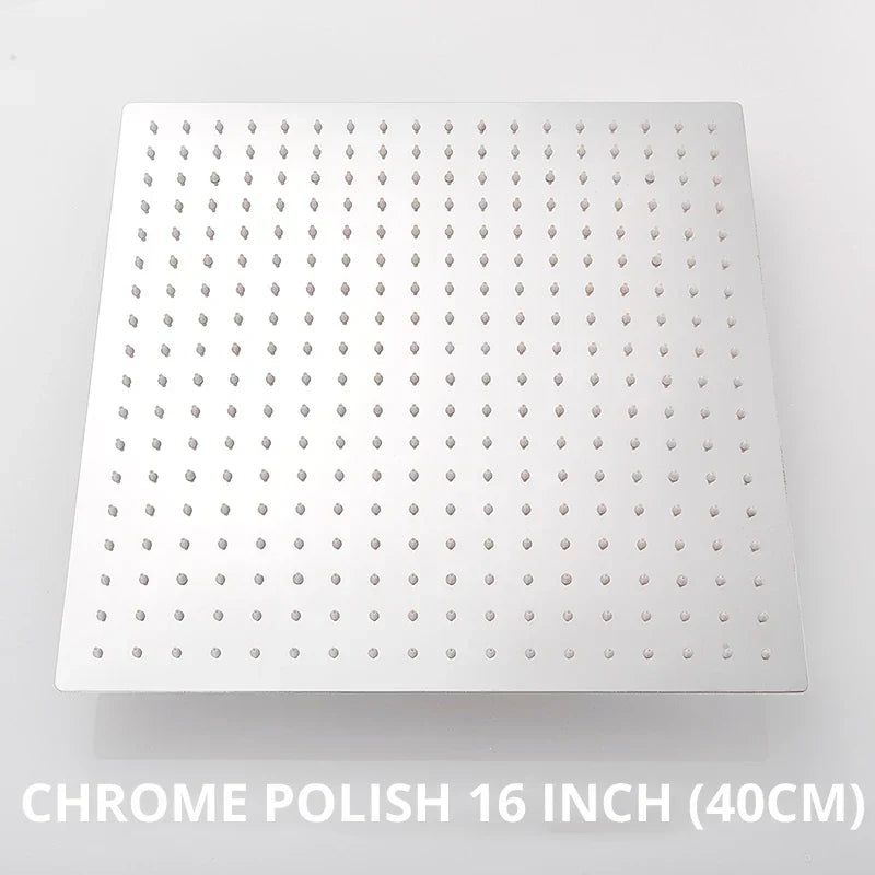 DecorBites™ 16 Inch Stainless Steel Chrome Square Rainfall Shower Head for Bathroom