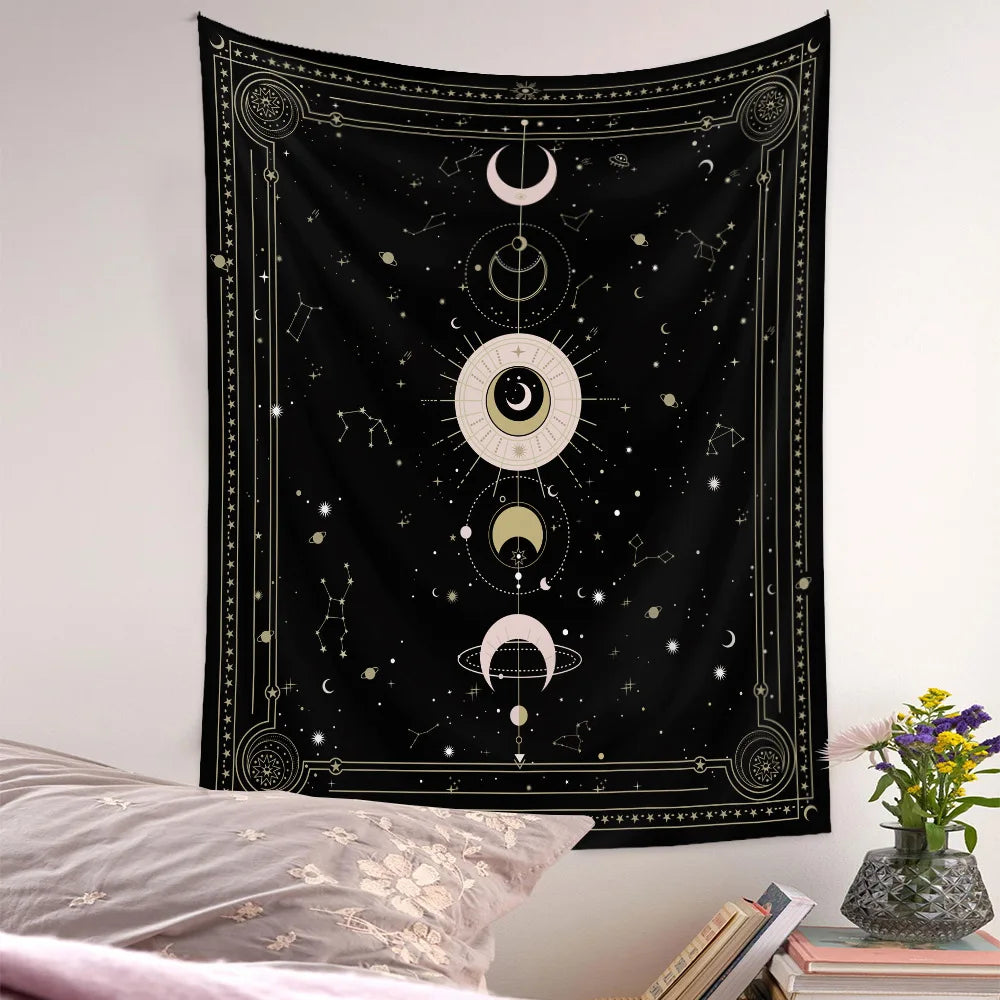 Psychedelic Moon Phase Wall Tapestry by Decobites: Bright Boho Decor for Room