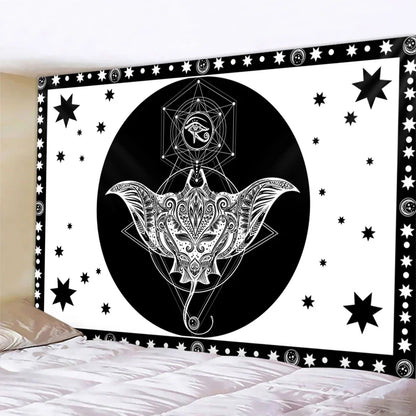 Decobites Black & White Tarot Witchcraft Tapestry | Bohemian Hippie Mandala Wall Decor