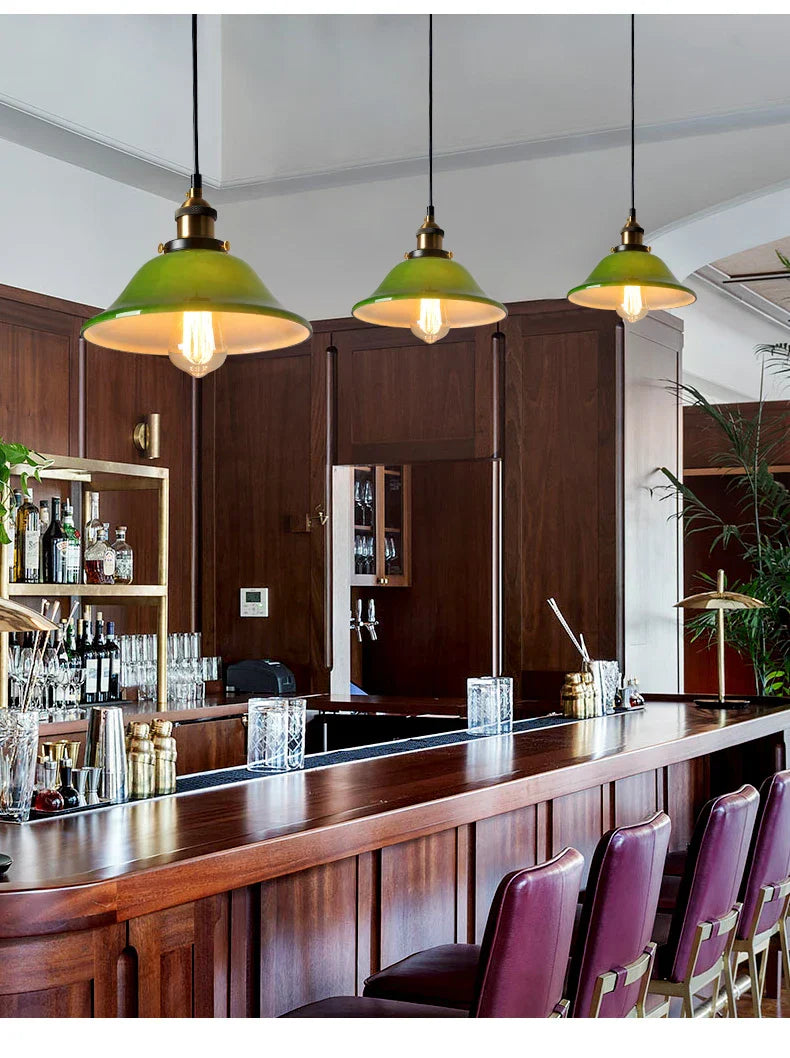 DecorBites™ Green Glass Art Pendant Lamp: Nostalgic Industrial Style for Restaurant, Bar, and Coffee Shop