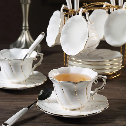 DecorBites™ Gold Wave Bone China Tea Cup Set 200ml High-grade Porcelain Drinkware