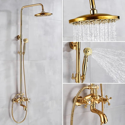 DecorBites™ Gold Shower Faucet Set with 8" Rainfall Shower Head and Hand Shower