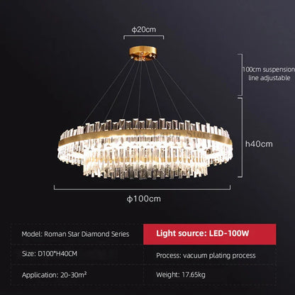 DecorBites™ Circular Double-layer Crystal Chandelier for Living Room Dining Room Led Pendant