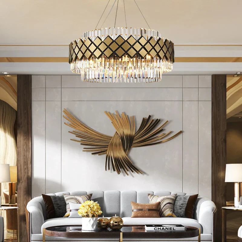 DecorBites™ Gold LED Crystal Clear Art Deco Chandelier for Foyer