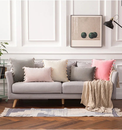 DecorBites™ Fringed Tassel Velvet Pillowcase 50x50cm/30x50cm in Popular Light Colors