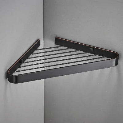 DecorBites™ Brass Bathroom Shower Rack: Brushed Gold Corner Shelf for Bath and Shower Storage