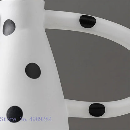DecorBites™ Ceramic Vase with Black and White Spots | Abstract Wave Point Design
