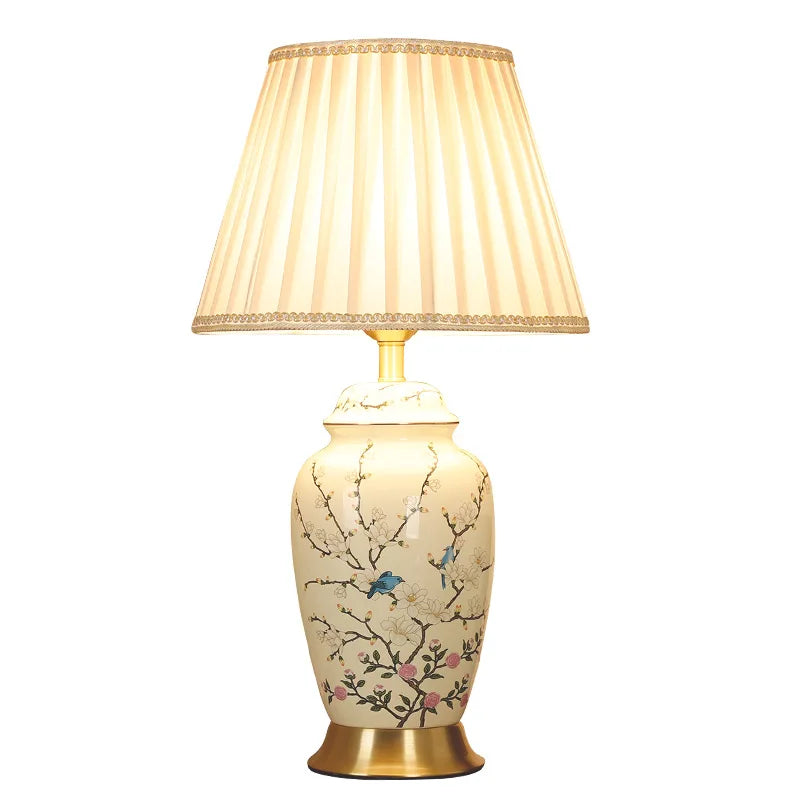 DecorBites™ Chinese Ceramic Table Lamp: Hand-Painted Retro Style for Living Room, Bedroom, or Villa