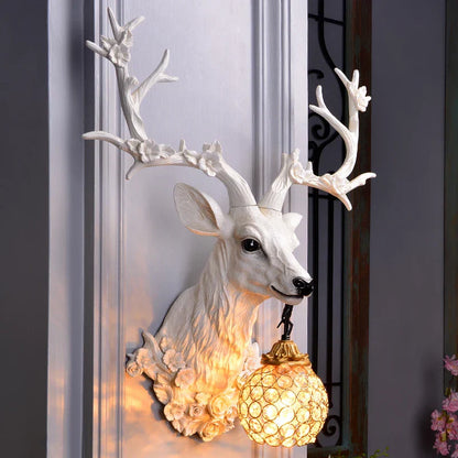 DecorBites™ Antler Wall Lamp Deer Head Wall Light Resin Deer Decor Wall Sconce