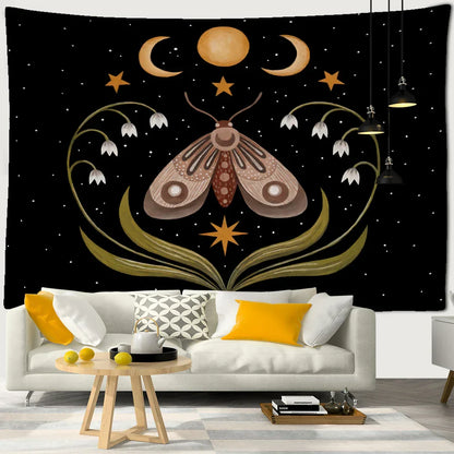 Decobites Moon Phase Mandala Flower Tapestry: Bohemian Room Decor Art