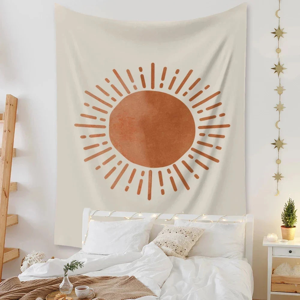 Pink Moon Night Tapestry by Decobites - Boho Celestial Wall Decor for Home