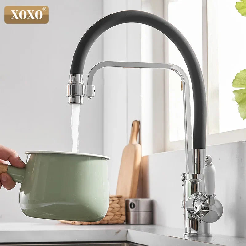 Decorbites™ Grifo de cocina montado en cubierta negra con rotación de 360° y filtro de agua pura