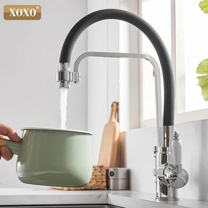 Decorbites™ Grifo de cocina montado en cubierta negra con rotación de 360° y filtro de agua pura
