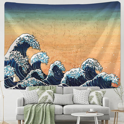 Decobites Kanagawa Waves Hanging Tapestry: Boho Sun Wall Tapestries, Bedspread, Yoga Mat