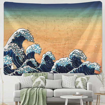DecorBites™ Kanagawa Waves Hanging Tapestry: Boho Sun Wall Tapestries, Bedspread, Yoga Mat
