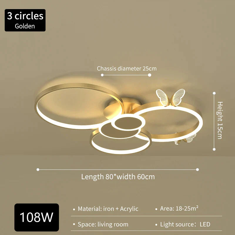 Lámpara de techo redonda moderna DecorBites™ Butterfly Light para una sala de estar luminosa y lujosa, nuevo modelo 2024