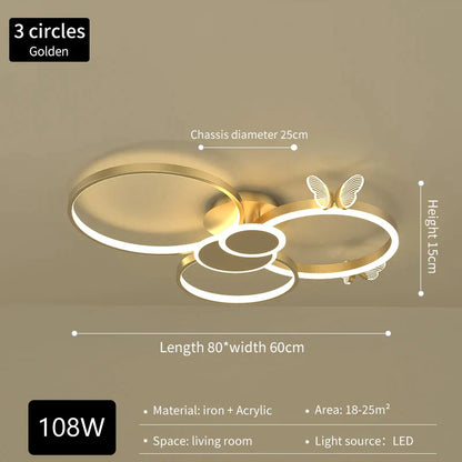 Lámpara de techo redonda moderna DecorBites™ Butterfly Light para una sala de estar luminosa y lujosa, nuevo modelo 2024