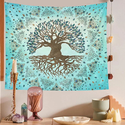 Decobites Psychedelic Blue Teal Mandala Wall Tapestry for Bohemian Home Decor