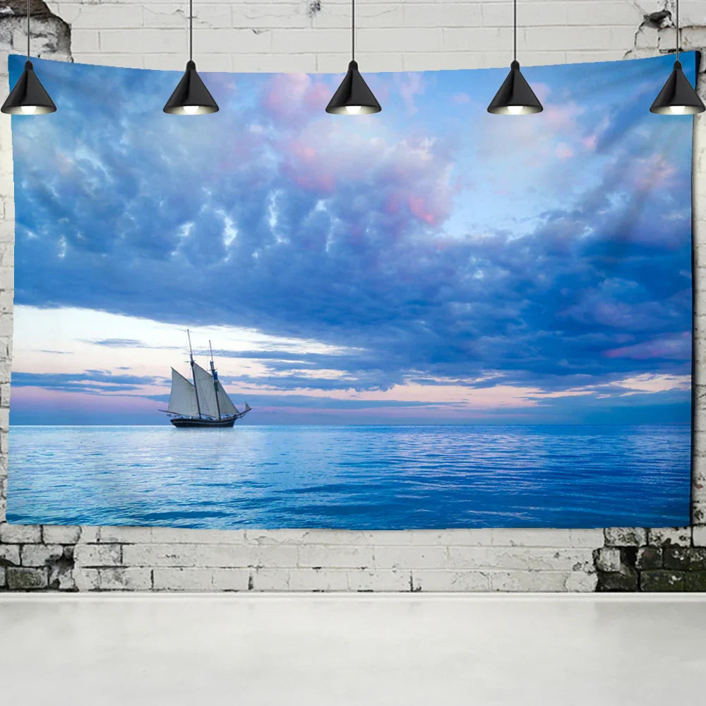 Blue Clouds Landscape Sky & Sea Wall Tapestry for Home Decor by Decobites.