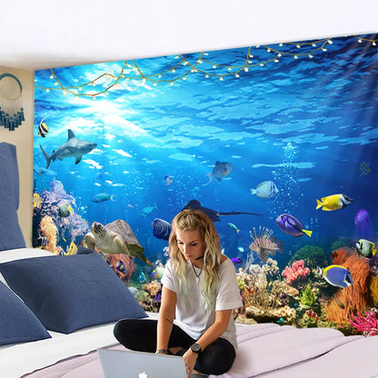 Decobites Underwater World Fish Tapestry: Psychedelic Marine Animal Wall Hanging