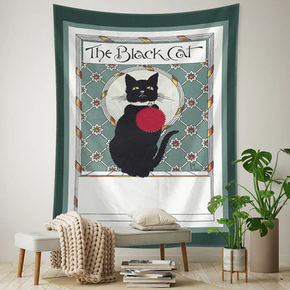 Decobites Black Cat Tarot Tapestry: Psychedelic Hippie Wall Hanging Room Decor