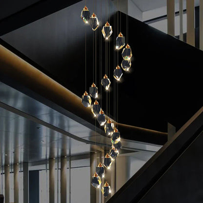 Lámpara de araña DecorBites™ Crystal Diamond para escalera de edificio dúplex, iluminación colgante para altillo