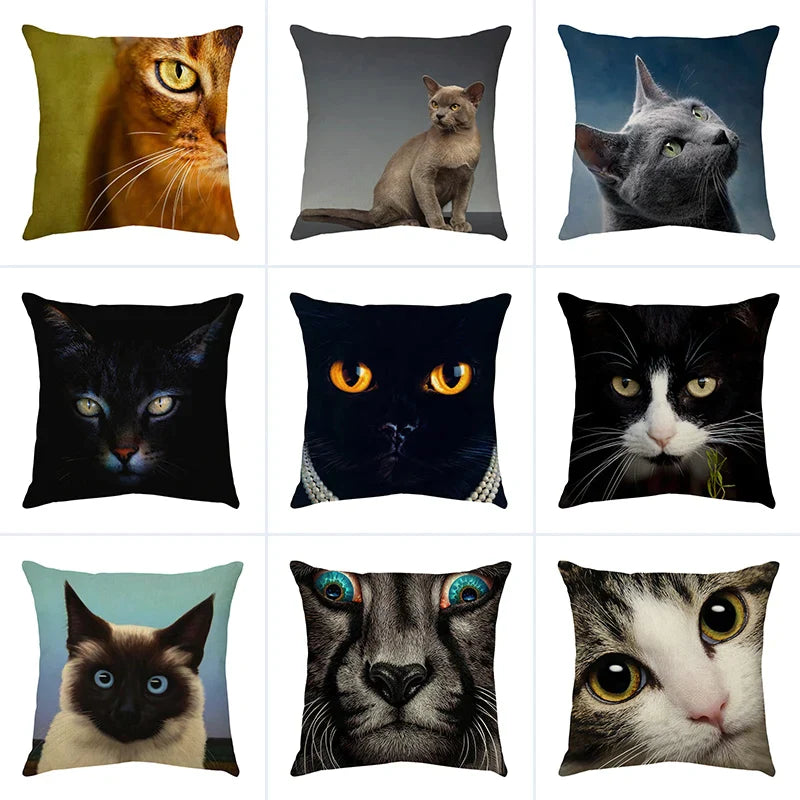DecorBites™ Cute Cat Sofa Cotton Linen Cushion Cover Pillowcase Home Decor Pillow