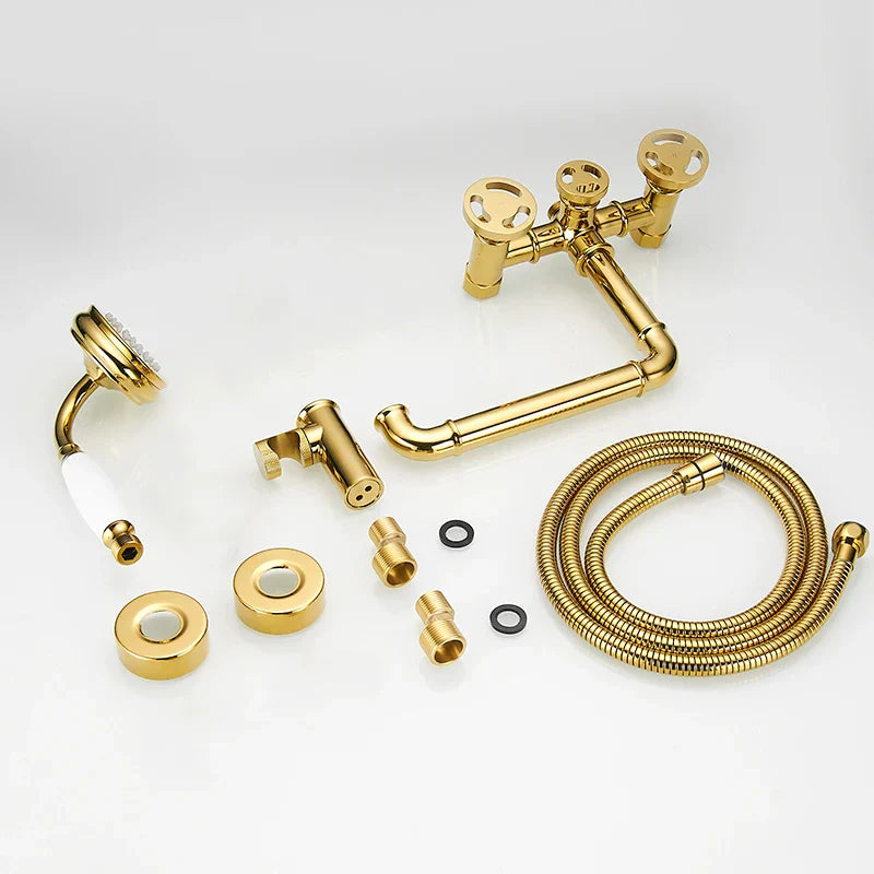 Conjunto de Ducha y Bañera de Oro Decorbites™ con Control Dual Montado en la Pared