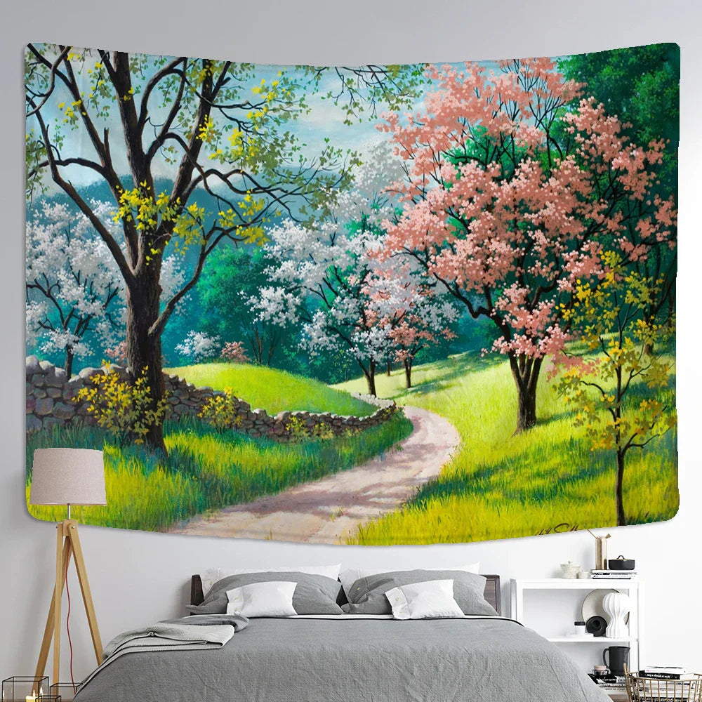 Decobites Peach Pear Blossom Tapestry Wall Hanging Fresh Boho Home Decor