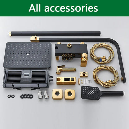 DecorBites™ Brass LCD Thermostatic Mixer Shower Set with Bidet and Tub Spout