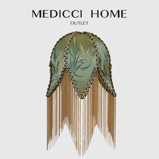 DecorBites™ Bamboo Leaf Jacquard Bedside Lampshade with Tassels