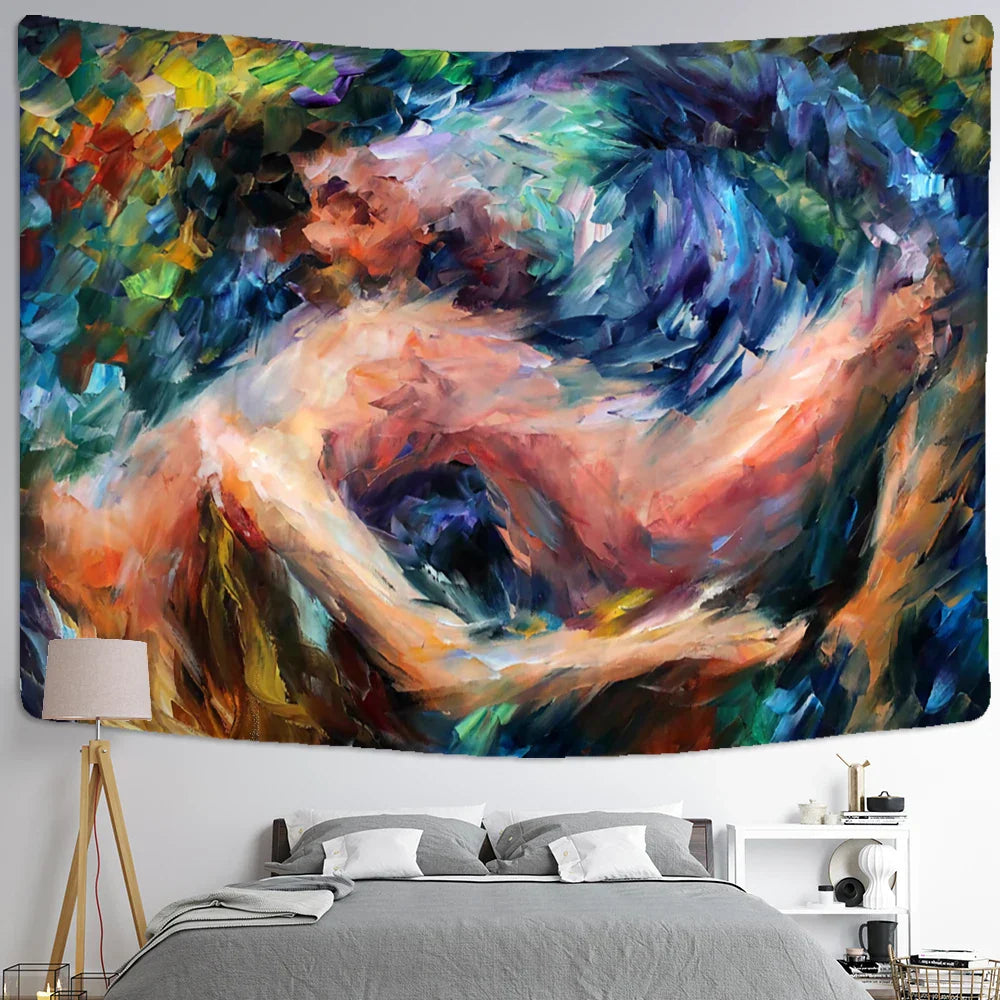 Decobites Psychedelic Witchcraft Oil Painting Tapestry for Bohemian Home Decor