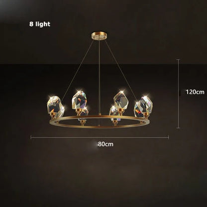 Lámpara de araña redonda de cobre cristal DecorBites™: Elegante lámpara colgante LED para comedor