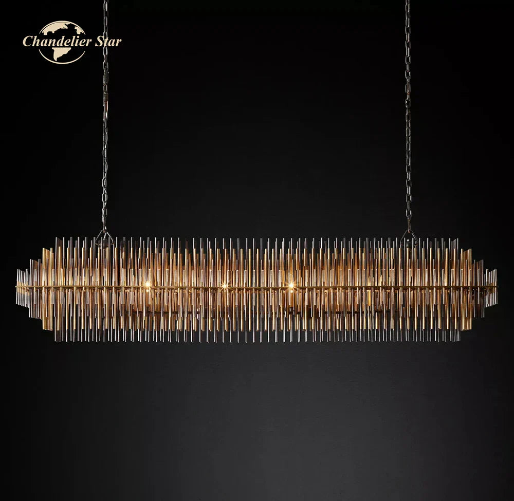 LED Modern Dining Chandelier Brass 6-Light L137cm
