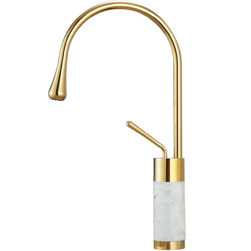 DecorBites™ Gold & Marble Basin Faucet: Single Handle Swivel Sink Water Crane