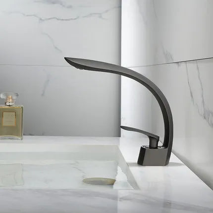 DecorBites™ Brushed Gold Basin Faucet: Single Handle Waterfall Mixer Tap for Bathroom